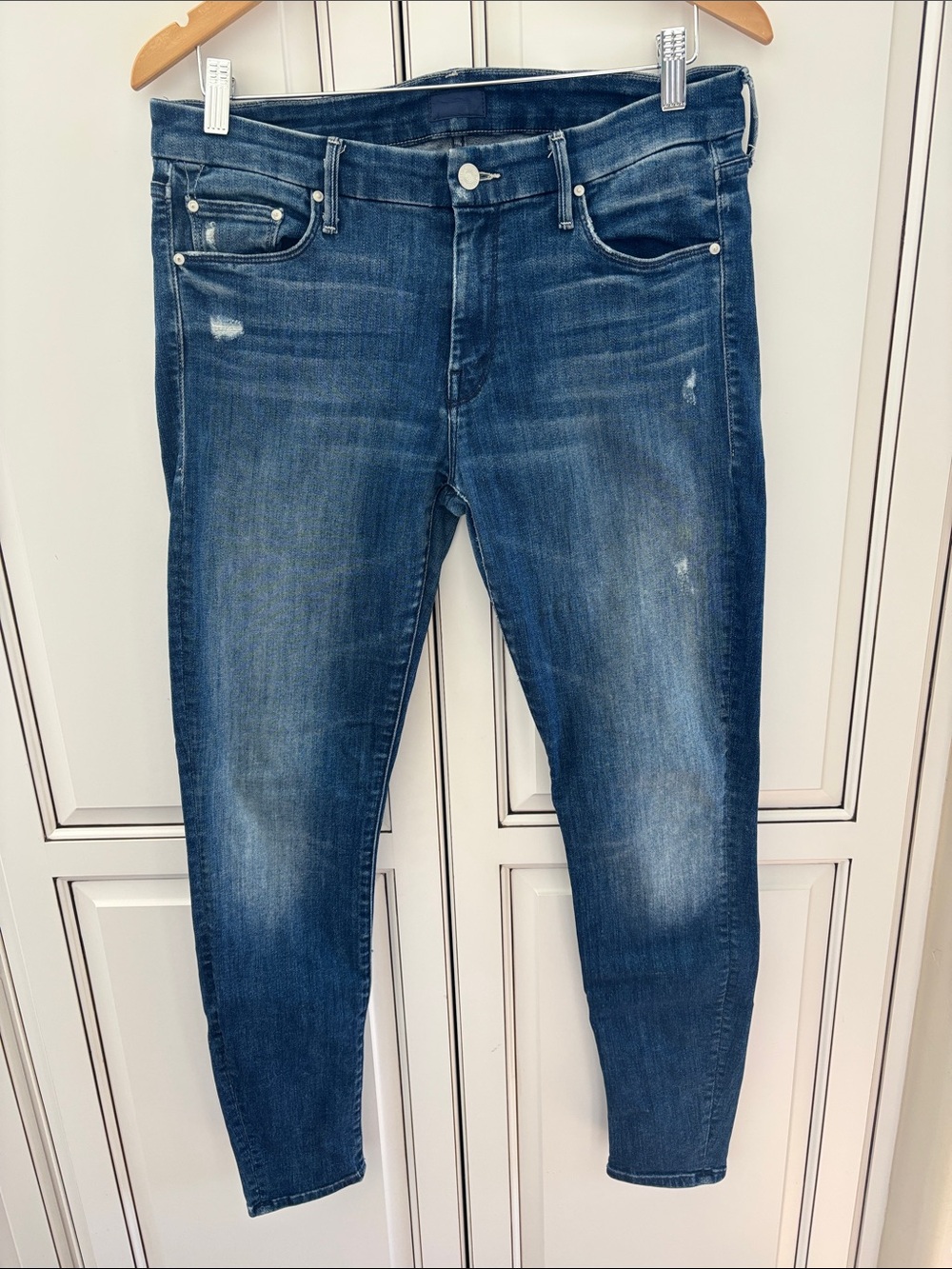 Mother The Looker Jeans Dark Graffiti Blue Distressed Comfort Women’s Size 30